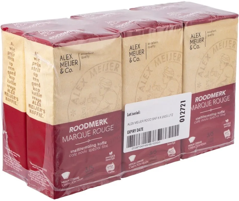 Koffie Roodmerk Snelfiltermaling - 6 Pakken van 250 Gram - Snel Filterkoffie - Medium Gebrand - Arabica en Robusta van Alex Meijer – productfoto
