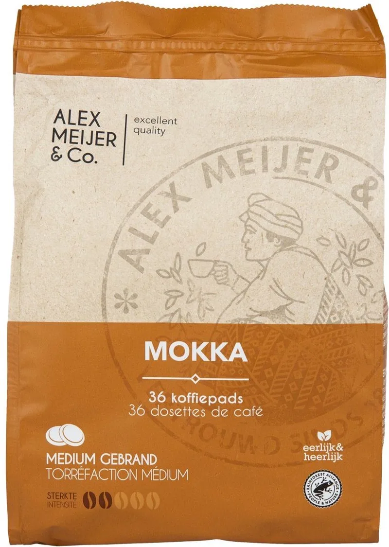 Mokka Koffie - Koffiepads - Zak 36 stuks x 6,94 gram van Alex Meijer – productfoto