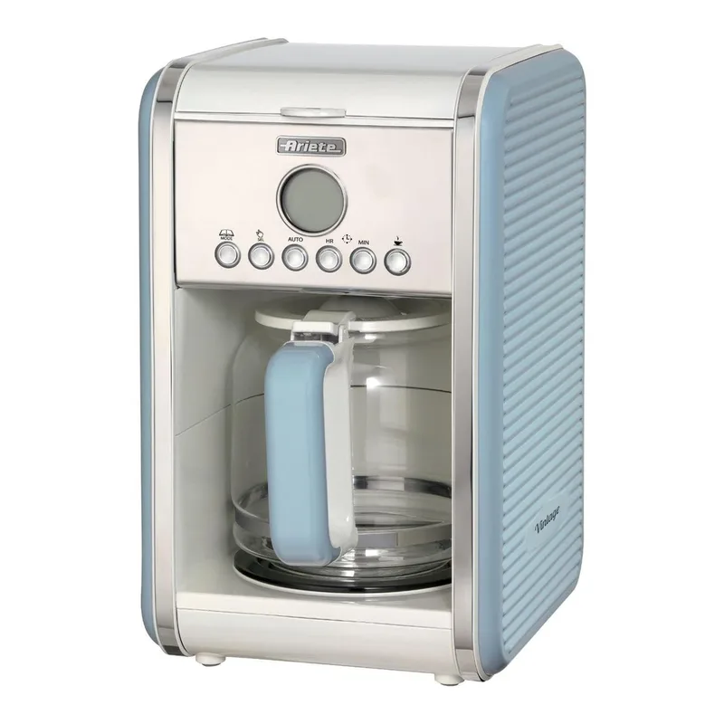 Kaffeemaschine Vintage 1342, Retro-Design, Glaskanne, 1,5 L, Bis 12 Tassen, 2000 W, Timer, Auto-Abschaltung, Anti-Tropf-Funktion, Warmhalteplatte, Blau de Ariete – photo produit