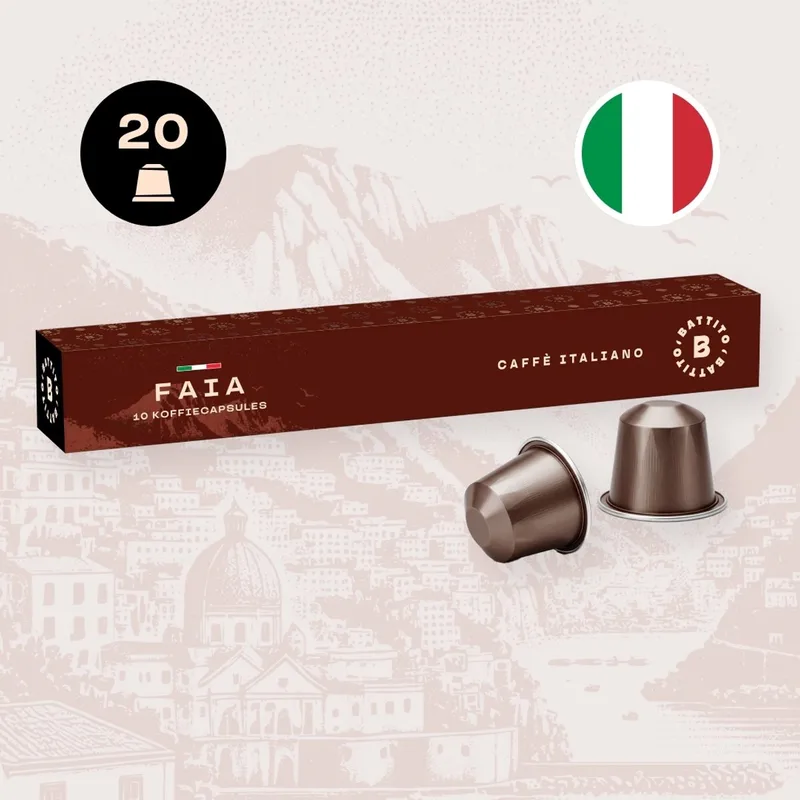 'Faia' Italiaanse koffiecups - Sterke espresso - Intensiteit 8/10 - Ambachtelijke kwaliteit uit Napels, Italië - 20 capsules van Battito – productfoto