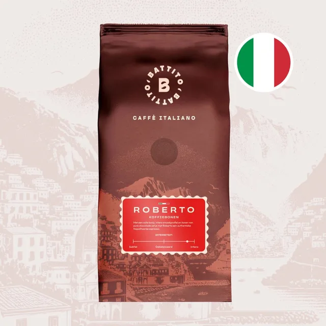 'Roberto' Italiaanse koffiebonen - Sterke espresso - Intensiteit 8/10 - Ambachtelijke kwaliteit uit Napels, Italië - 500 gram