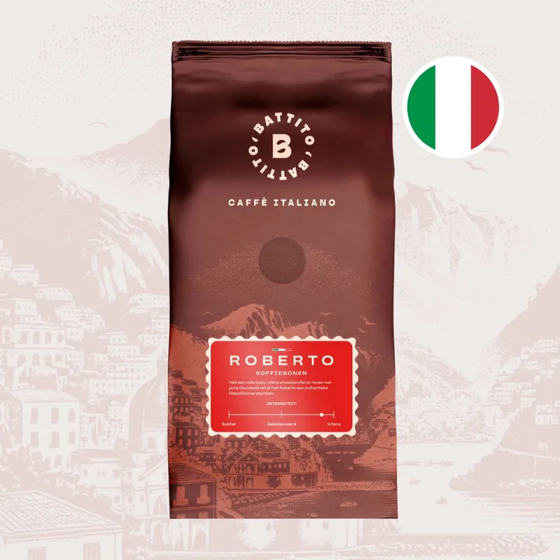 'Roberto' Italiaanse koffiebonen - Sterke espresso - Intensiteit 8/10 - Ambachtelijke kwaliteit uit Napels, Italië - 500 gram van Battito – productfoto