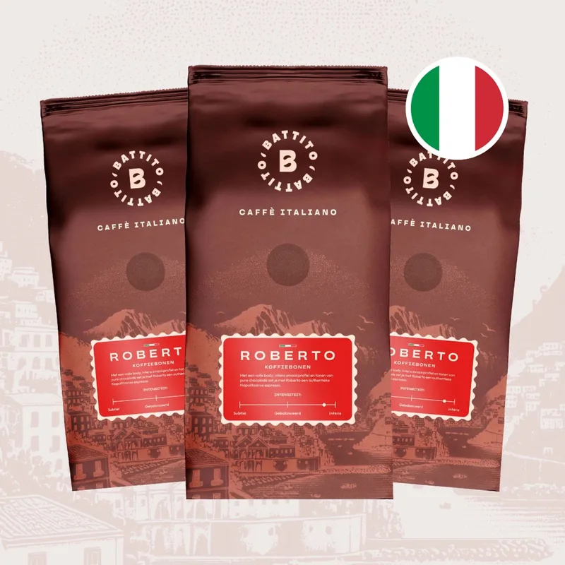 'Roberto' Italiaanse koffiebonen - Sterke espresso - Intensiteit 8/10 - Ambachtelijke kwaliteit uit Napels, Italië - 1,5 kg van Battito – productfoto