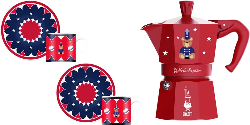 Bialetti 0005317 handmatig koffiezetapparaat Moka Express Blauw, Rood by Bialetti in Tweekleurig – product photo