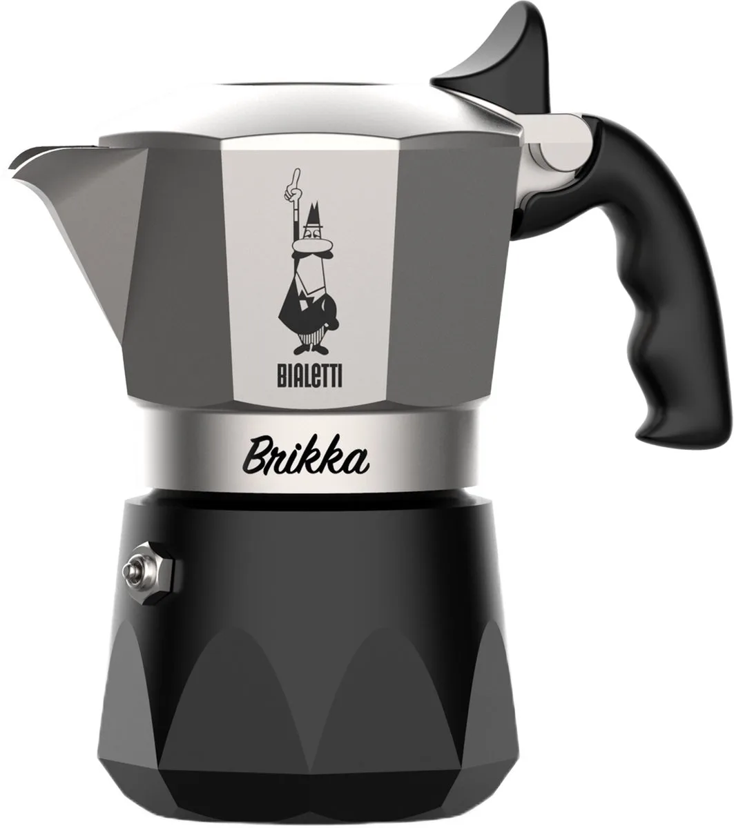 Brikka Revolution 2 Kops – Espressopot met Crema – Aluminium Mokapot – Voor Authentieke Italiaanse Espresso van Bialetti in Zwart, Zilver – productfoto