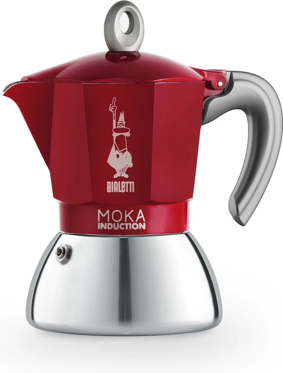 Moka Induction Percolator 4 Kops – Espresso Maker – Inductie Geschikt – Aluminium & RVS van Bialetti in Rood – productfoto