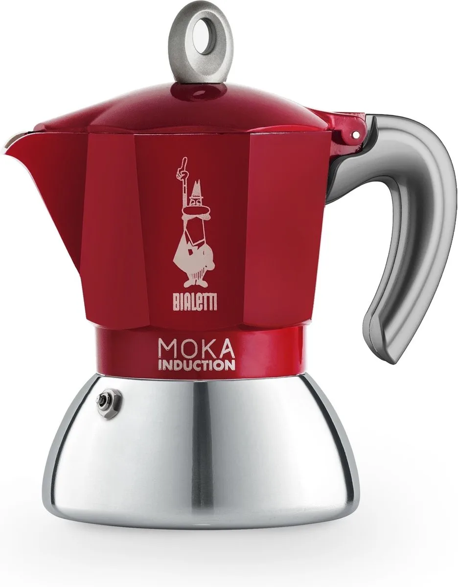 Moka Induction Rood Percolator – 2 kops – 90 ml – Geschikt voor Inductie van Bialetti in Zilver, Wit – productfoto