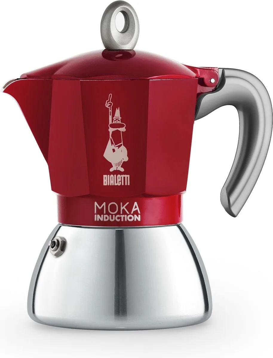 Moka Induction Rood Percolator – 6 kops – 270 ml – Geschikt voor Inductie van Bialetti in Rood, Stainless steel – productfoto