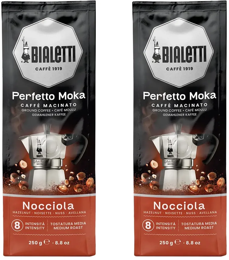 Perfetto Moka Nocciola (Hazelnoot) gemalen koffie - 2 x 250 gram van Bialetti – productfoto
