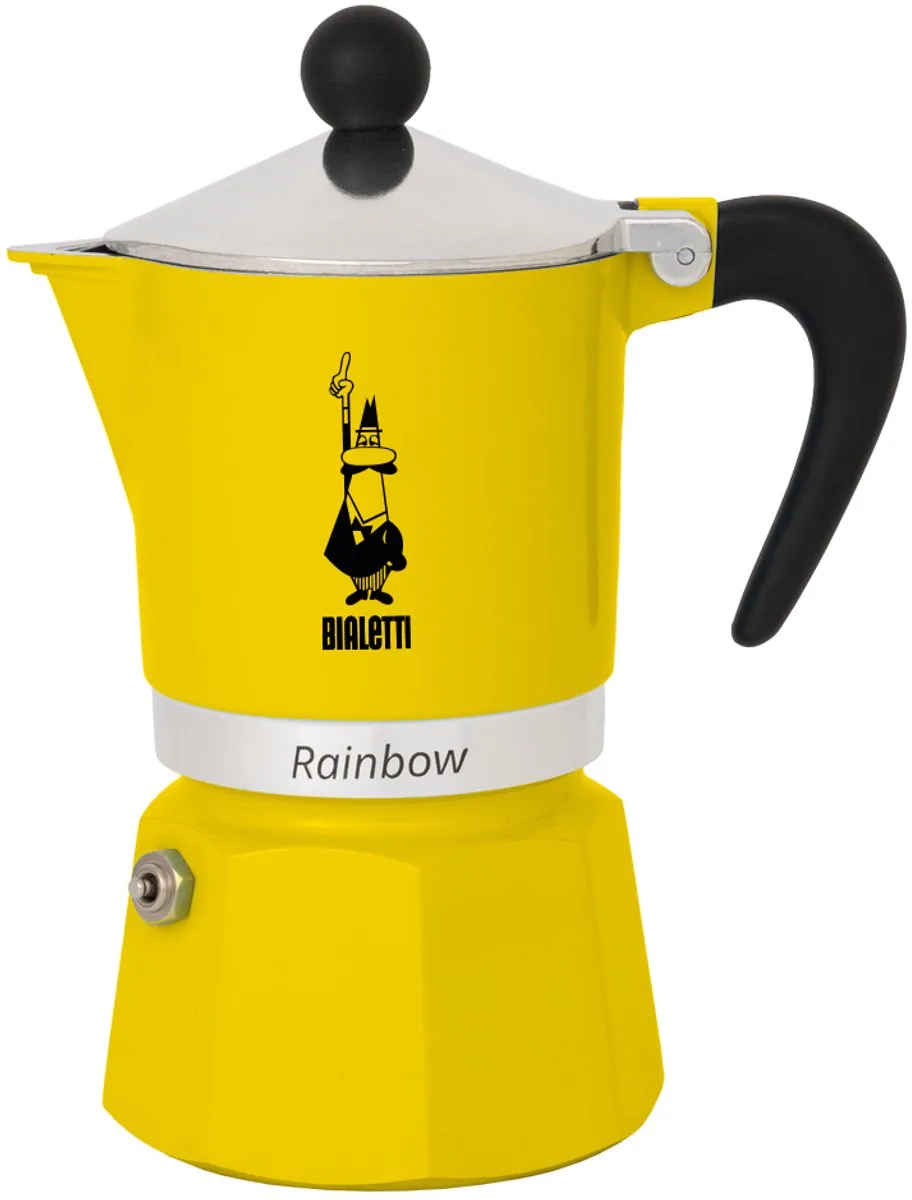 Rainbow Geel Percolator – 6 kops – 300 ml – Authentieke Italiaanse Espresso Maker van Bialetti in Zwart, Geel – productfoto