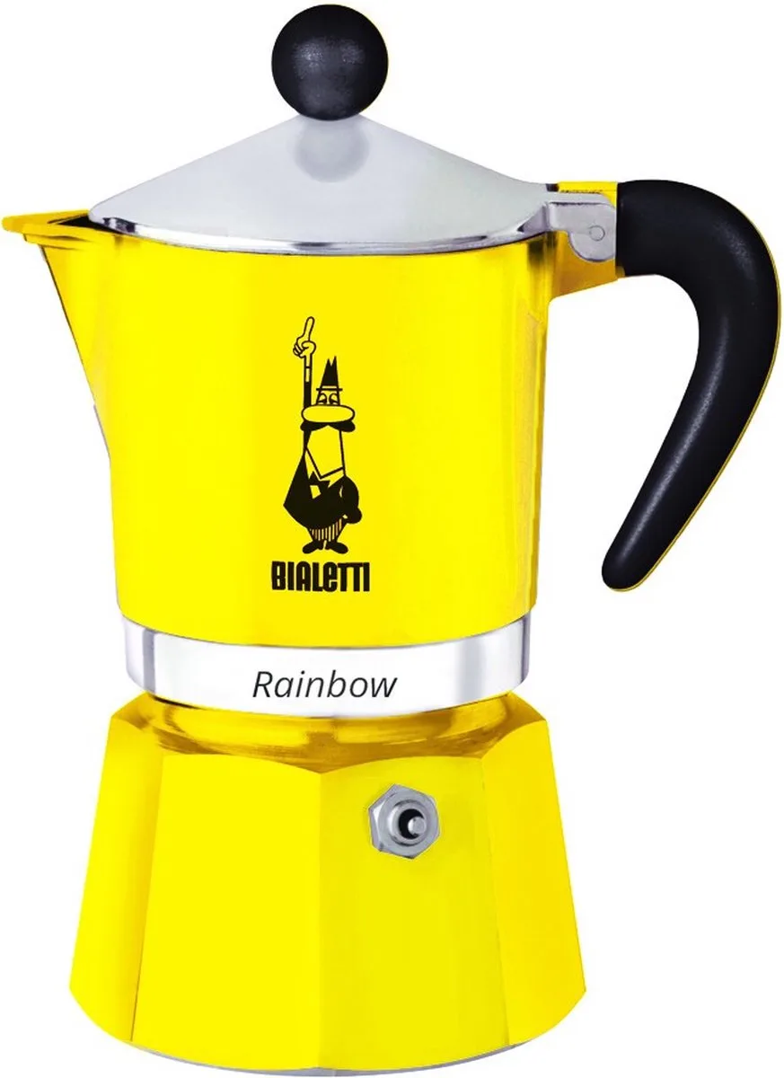 Rainbow Percolator 200 ml – 3 kops – Espresso Maker voor Authentieke Italiaanse Koffie van Bialetti in Geel – productfoto