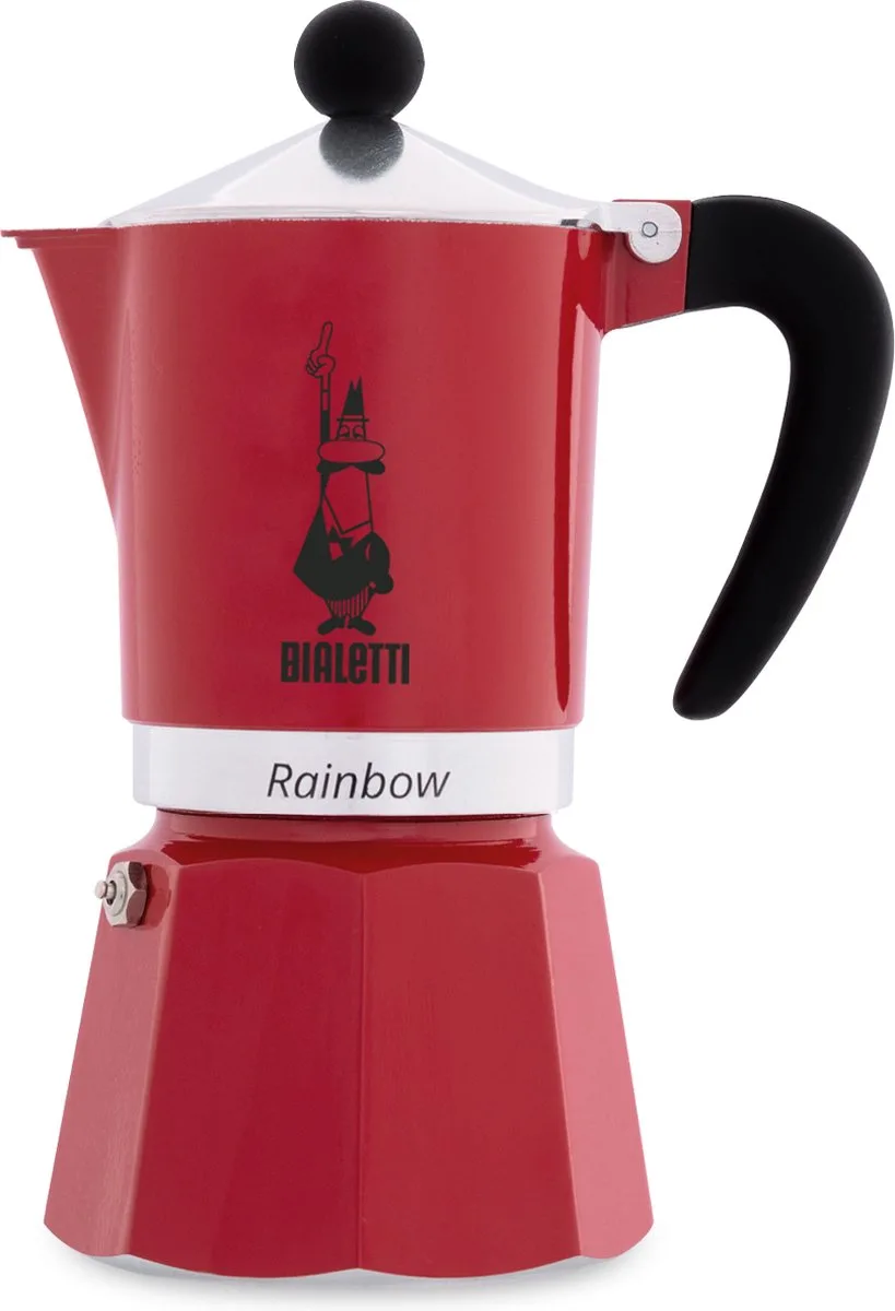 Rainbow Percolator – 3 kops – 200 ml – Authentieke Italiaanse Espresso Maker van Bialetti in Rood – productfoto