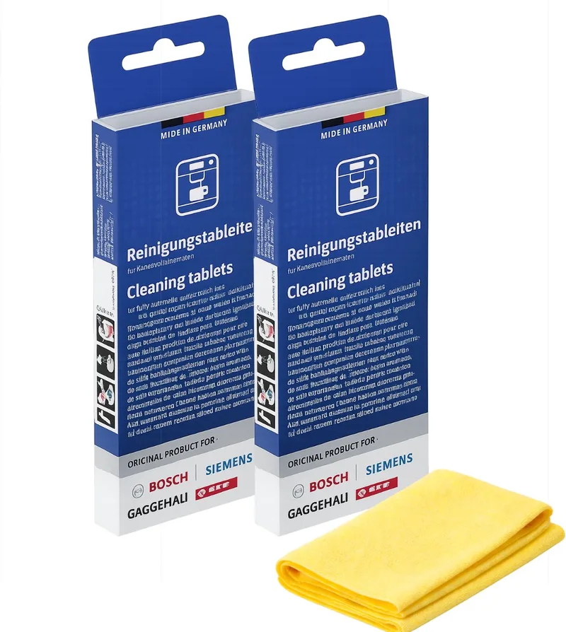 Bosch/Siemens Reinigingstabletten - 20 stuks & GREENVIDA reinigingsdoek van Bosch – productfoto
