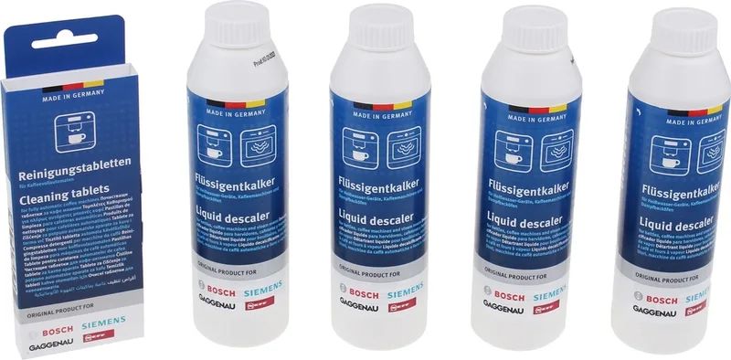 Siemens - Onderhoudsset voor volautomatische koffiemachines - 4x 250ml vloeibare ontkalker + 10 reinigingstabletten - 00312015 by Bosch – product photo