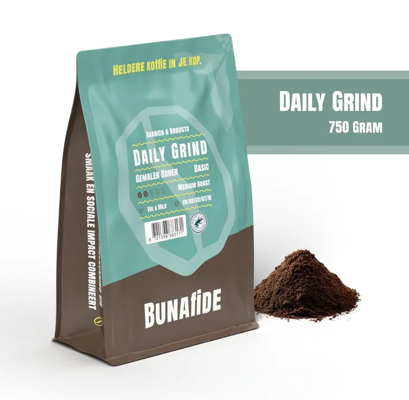 Daily Grind - Medium Roast - Arabica & Robusta - Filterkoffie / Gemalen koffie - 750 gram van Bunafide – productfoto