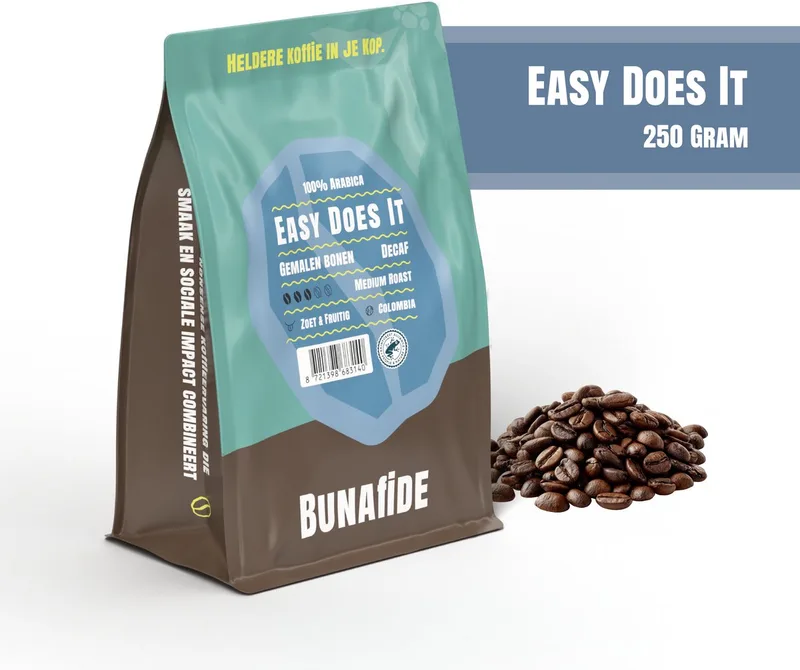 Easy Does It - Medium Dark Roast - 100% Arabica - Filterkoffie / Gemalen koffie - 250 gram van Bunafide – productfoto
