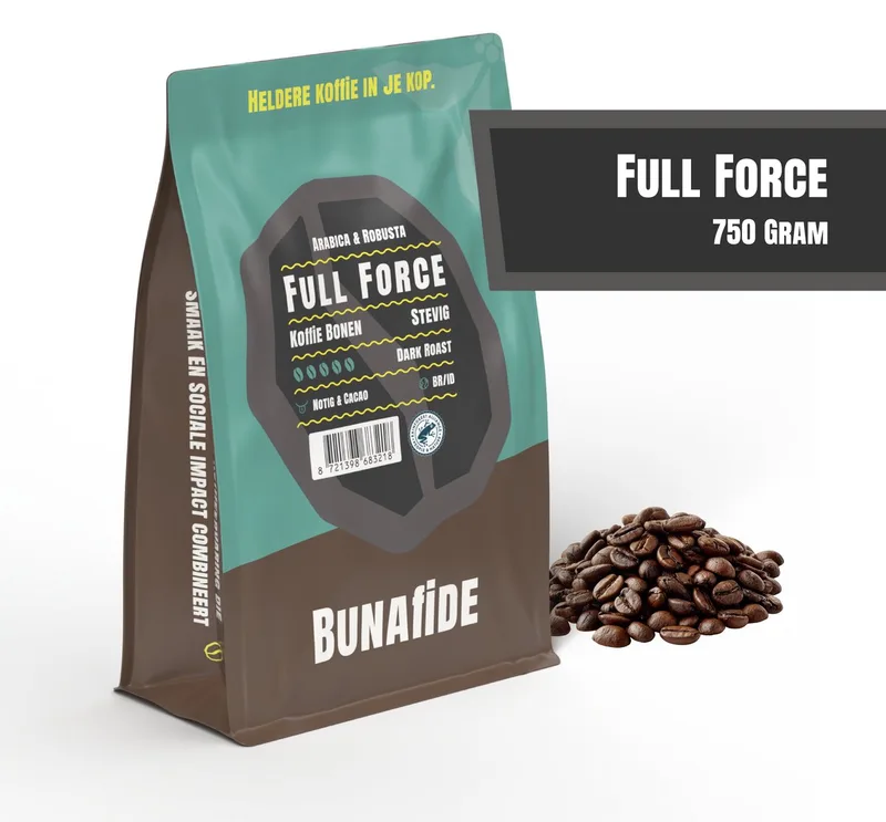 Full Force - Dark Roast - Arabica & Robusta - Koffiebonen - 750 gram van Bunafide – productfoto
