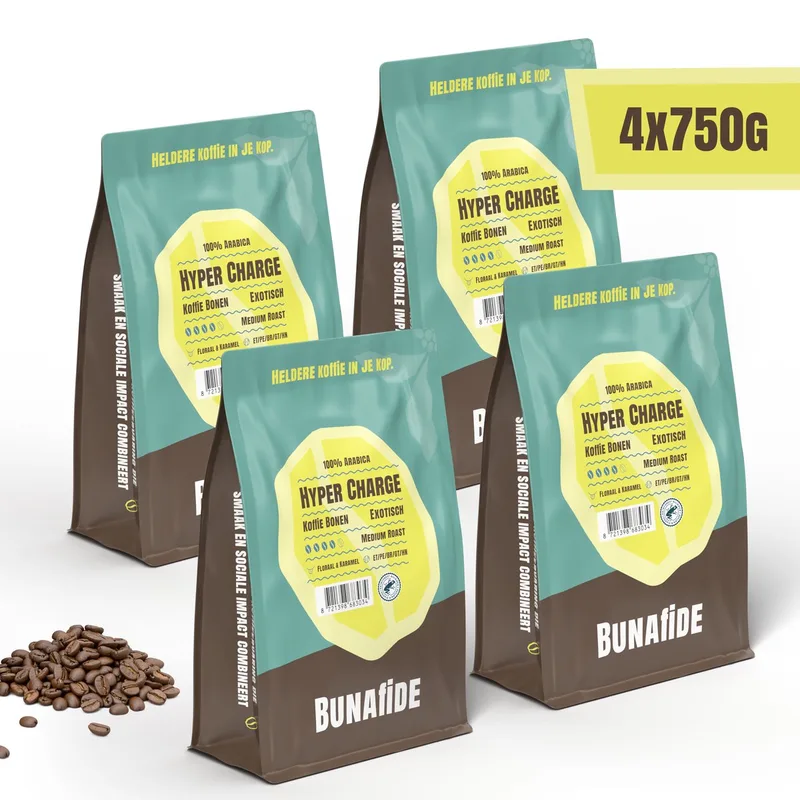 Hyper Charge - Medium Roast - 100% Arabica - Koffiebonen - 4 x 750 gram van Bunafide – productfoto