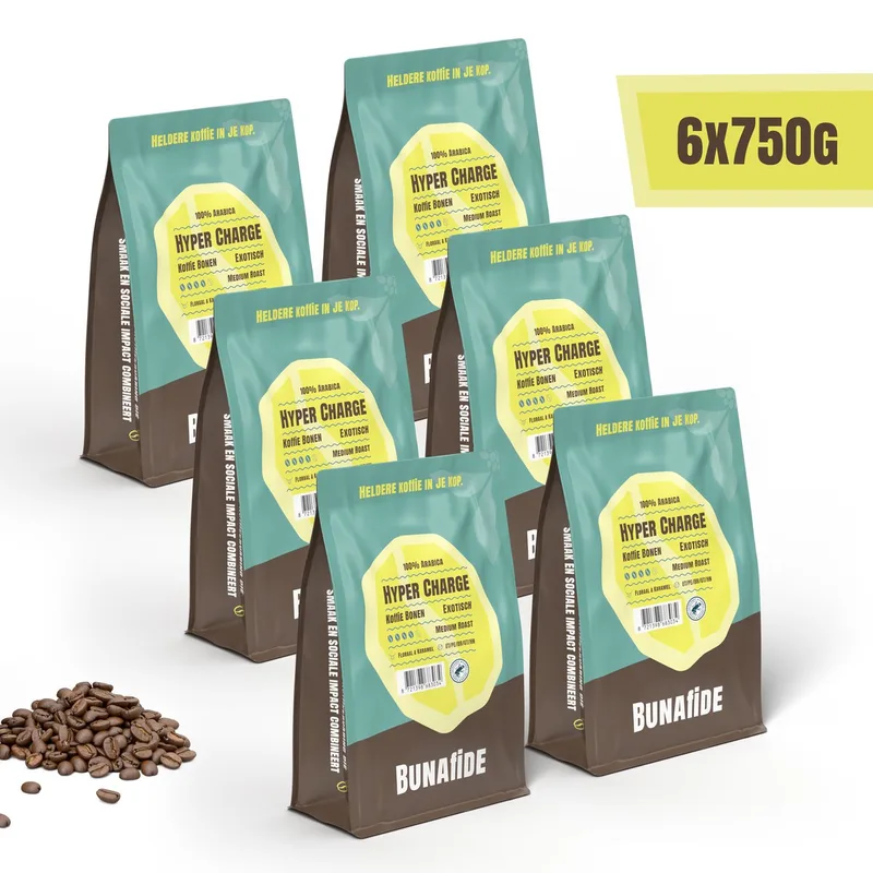Hyper Charge - Medium Roast - 100% Arabica - Koffiebonen - 6 x 750 gram by Bunafide – product photo