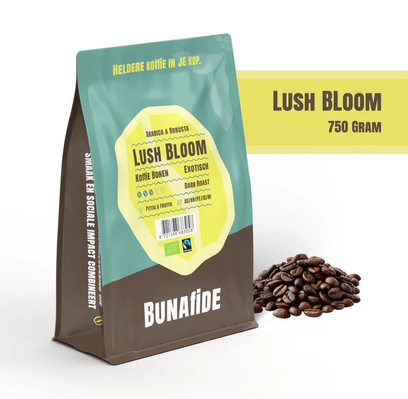 Lush Bloom - Dark Roast - Arabica & Robusta - Biologische Koffiebonen - 750 gram van Bunafide – productfoto