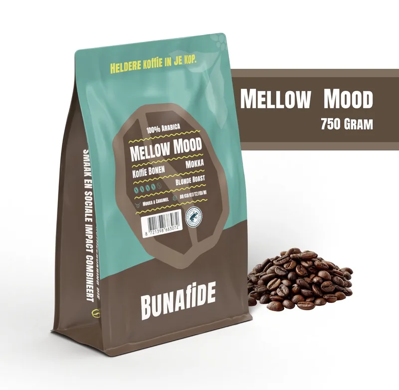 Mellow Mood - Blonde Roast - Mokka - 100% Arabica - Koffiebonen - 750 gram van Bunafide – productfoto