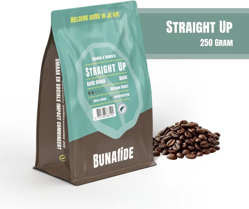 Straight Up - Medium Roast - Arabica & Robusta - Koffiebonen - 250 gram van Bunafide – productfoto