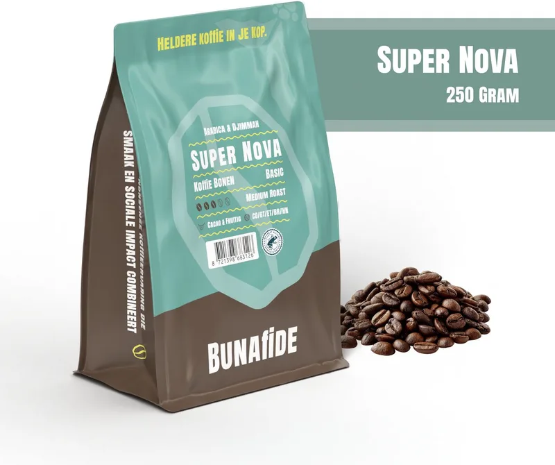 Super Nova - Medium Roast - Arabica & Djimmah - Koffiebonen - 250 gram van Bunafide – productfoto