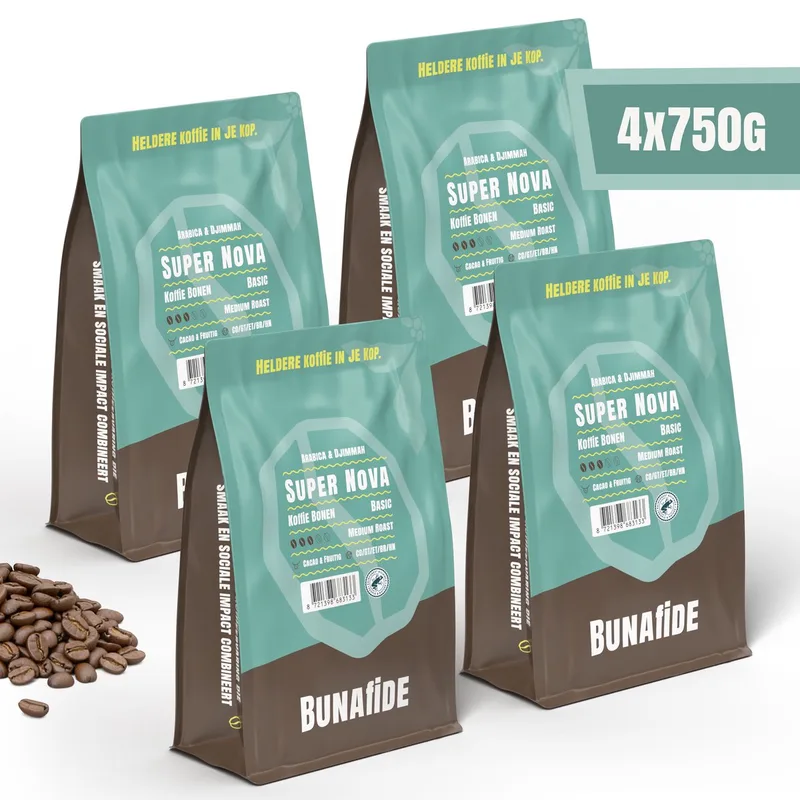 Super Nova - Medium Roast - Arabica & Djimmah - Koffiebonen - 4 x 750 gram van Bunafide – productfoto