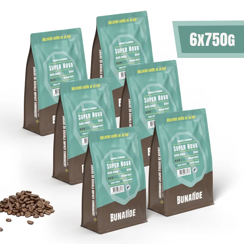 Super Nova - Medium Roast - Arabica & Djimmah - Koffiebonen - 6 x 750 gram van Bunafide – productfoto