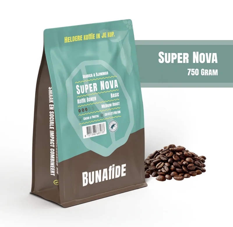 Super Nova - Medium Roast - Arabica & Djimmah - Koffiebonen - 750 gram van Bunafide – productfoto