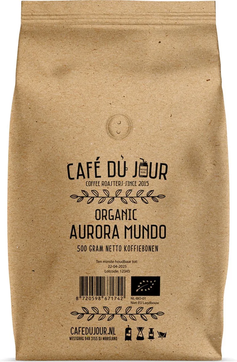 Aurora Mundo – Biologische koffiebonen – 500 gram van Café du Jour – productfoto