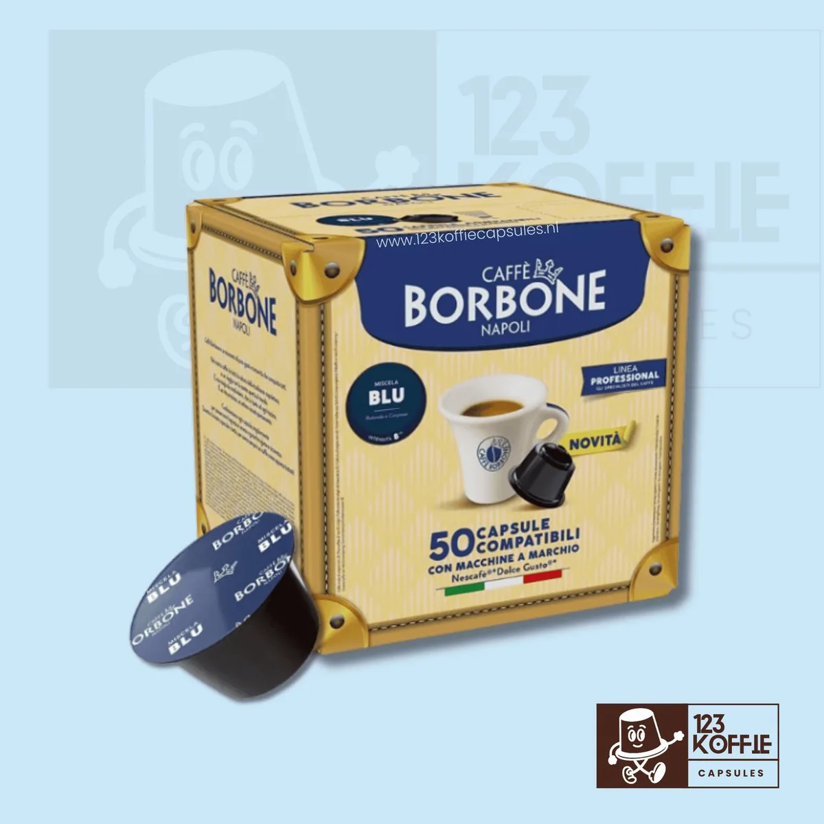 Blue capsules Dolce Gusto 50 stuks – ronde Italiaanse espresso de Caffè Borbone – photo produit