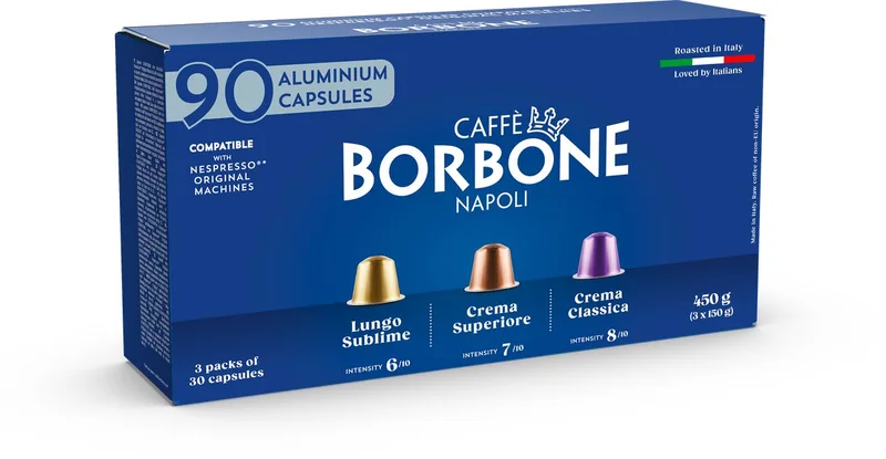 Nespresso - Variety pack - 3x 30 cups - Lungo Sublime - Crema Superiore - Crema Classica by Caffè Borbone – product photo