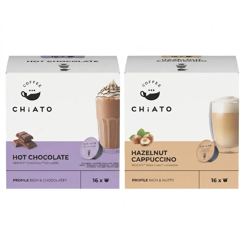 Chocolate & Hazelnut Delight Bundle - Cocoa & Hazelnut Cappuccino Capsules Compatible with NESCAFÉ® Dolce Gusto® van CHiATO – productfoto