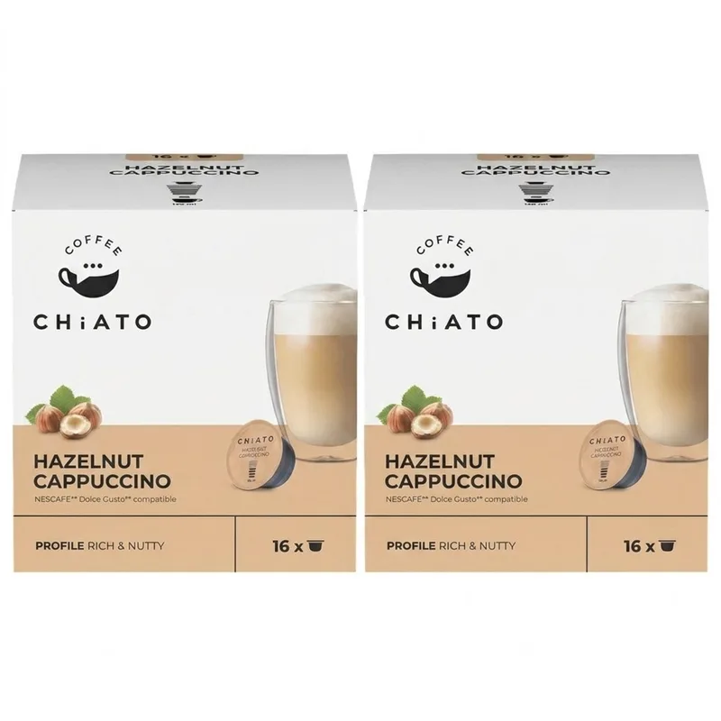 Hazelnut Cappuccino Coffee Capsules Bundle, 32 pcs (2 x 16 pcs) van CHiATO – productfoto