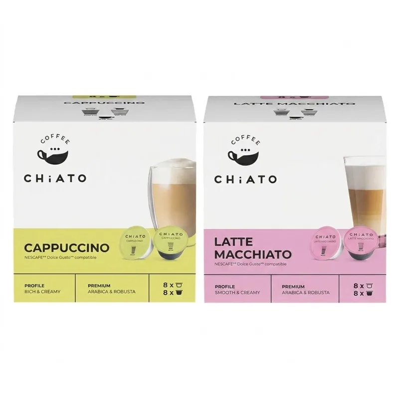 Koffiecups Duo Pack - Cappuccino & Latte Macchiato - Geschikt voor Dolce Gusto® - 16 Consumpties (32 capsules / 2 x 16 stuks) by CHiATO – product photo