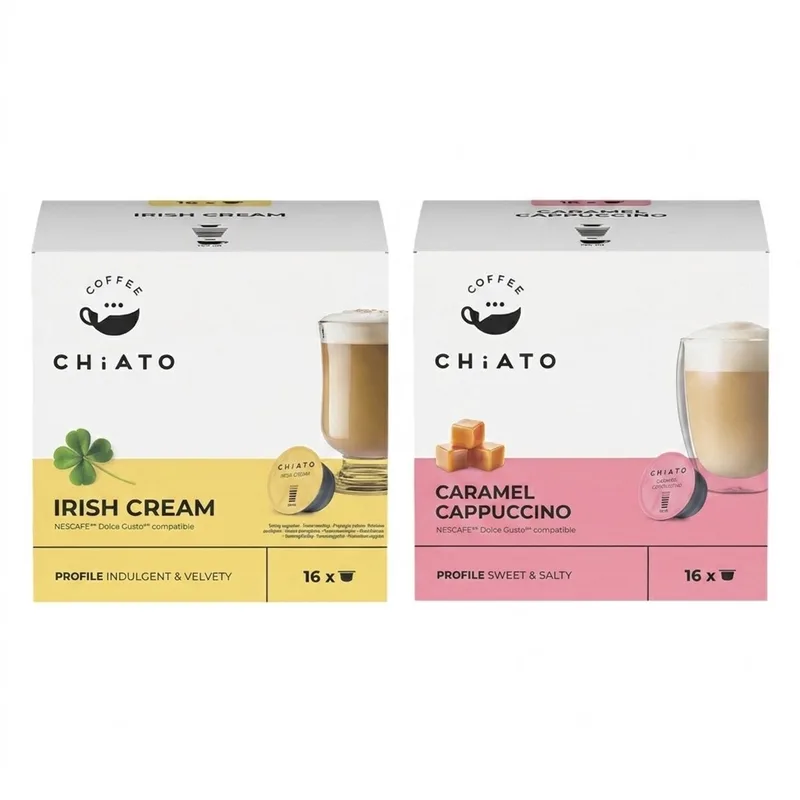 Koffiecups Duo Pack - Caramel Cappuccino & Irish Cream - Geschikt voor Dolce Gusto® - 32 stuks (2 x 16 capsules) från CHiATO – produktbild