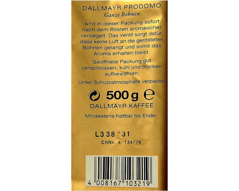 Prodomo Koffiebonen - 500 gram by Dallmayr – product photo 3 of 3