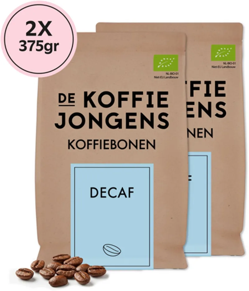 Decaf - 100% biologische koffiebonen - 2x 375 gram van De Koffiejongens – productfoto