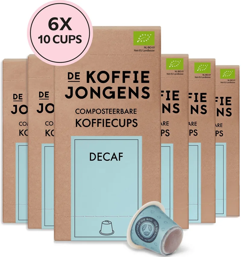 Decaf - geschikt voor Nespresso - 100% biologische koffie - 60 composteerbare koffiecups van De Koffiejongens – productfoto