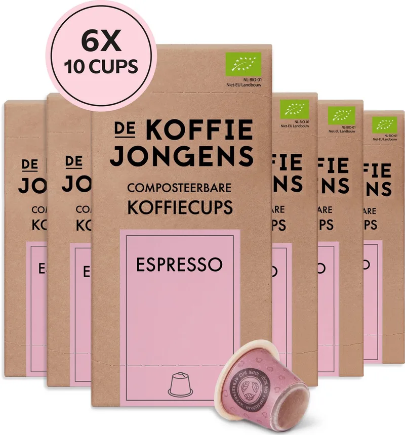Espresso - geschikt voor Nespresso - 100% biologische koffie - 60 composteerbare koffiecups van De Koffiejongens – productfoto