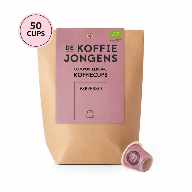 geschikt voor Nespresso - grootverpakking Espresso - 50 composteerbare koffiecups - 100% biologische koffie van De Koffiejongens – productfoto
