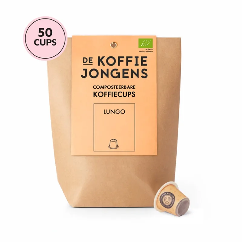 geschikt voor Nespresso - grootverpakking Lungo - 50 composteerbare koffiecups - 100% biologische koffie van De Koffiejongens – productfoto