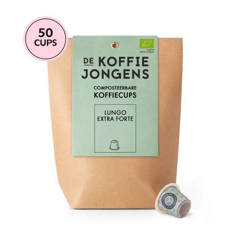 geschikt voor Nespresso - grootverpakking Lungo Extra Forte - 50 composteerbare koffiecups - 100% biologische koffie van De Koffiejongens – productfoto