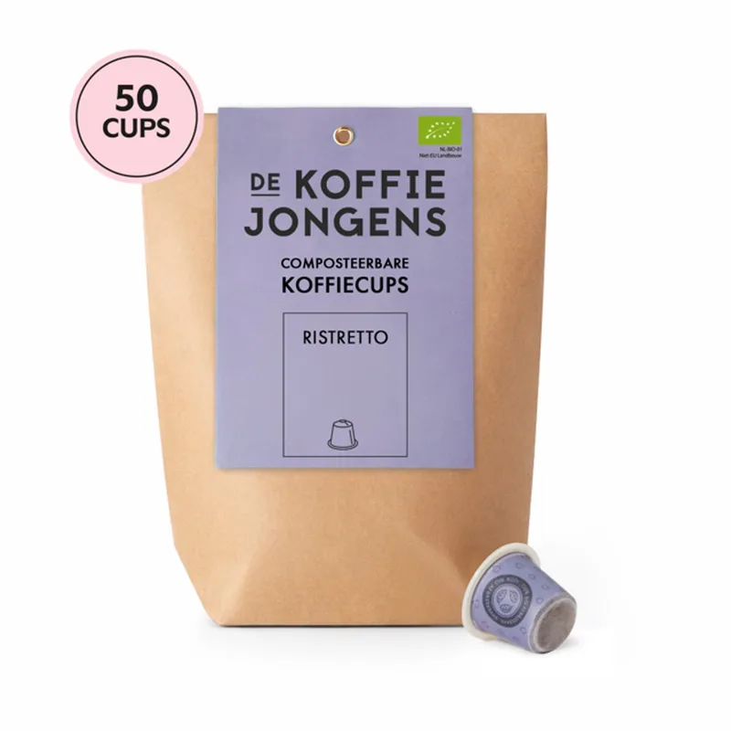 geschikt voor Nespresso - grootverpakking Ristretto - 50 composteerbare koffiecups - 100% biologische koffie van De Koffiejongens – productfoto