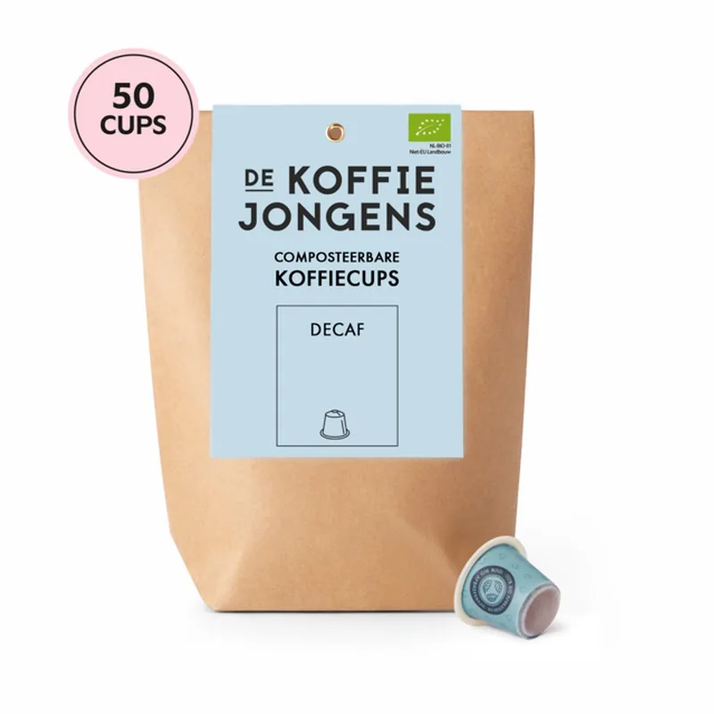 grootverpakking Decaf - geschikt voor Nespresso - 100% biologische koffie - 50 composteerbare koffiecups van De Koffiejongens – productfoto
