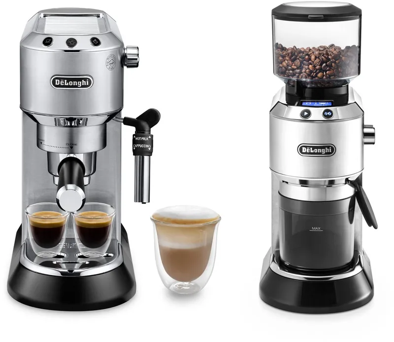 Barista Pack - Dedica Style EC685.M en Koffiemolen KG521 - Inclusief melkkan, tamper en uitklopbak van De'Longhi in Zwart, Zilver – productfoto
