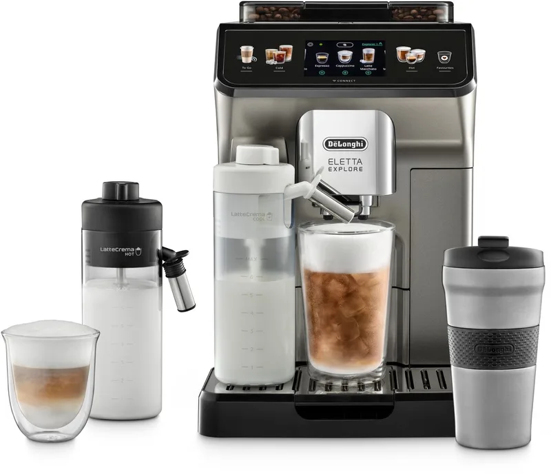 Eletta Explore ECAM450.86.T - Volautomatische espressomachine - 50+ koffierecepten- Warme en koude melk opschuimen- Cold Brew functie van De'Longhi in Titanium – productfoto