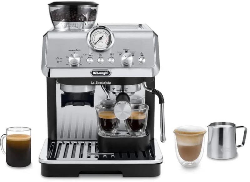 La Specialista Arte – Pistonmachine met bonenmaler, Handmatige espresso- en melkbereidingen, Inclusief professionele baristakit- Metal/Black - EC9155.MB van De'Longhi in Zwart-zilver – productfoto