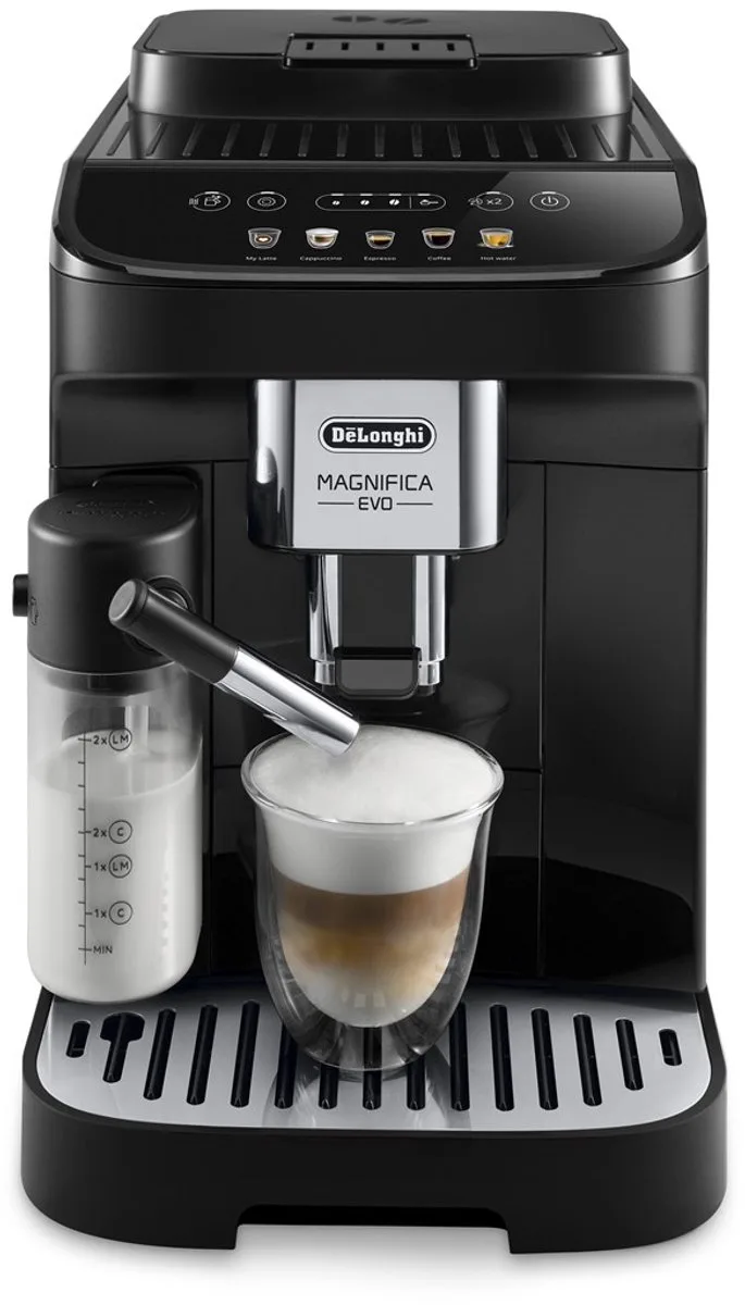 Magnifica Evo Serie - Volautomatische Espressomachine - LatteCrema Systeem - Automatisch - 15 Bar van De'Longhi in Zwart – productfoto